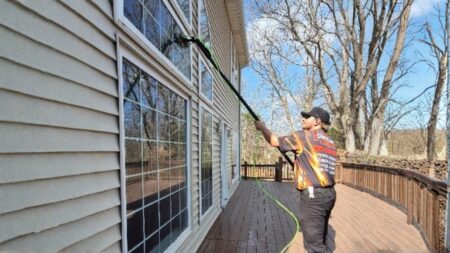 Residential windows affected by pollen and environmental buildup